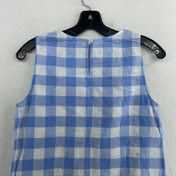 J.Crew Blouse Women's Sz 2 Blue Gingham Round Neck Side-Tie Back Keyhole - Picture 7 of 11